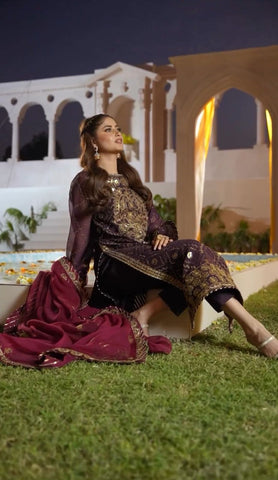 Gorgeous Purple Color Heavy Faux Georgette And Embroidery Sequence Work Designer Salwar Suit