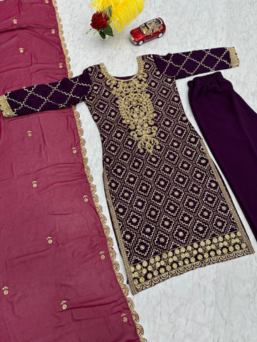 Gorgeous Purple Color Heavy Faux Georgette And Embroidery Sequence Work Designer Salwar Suit