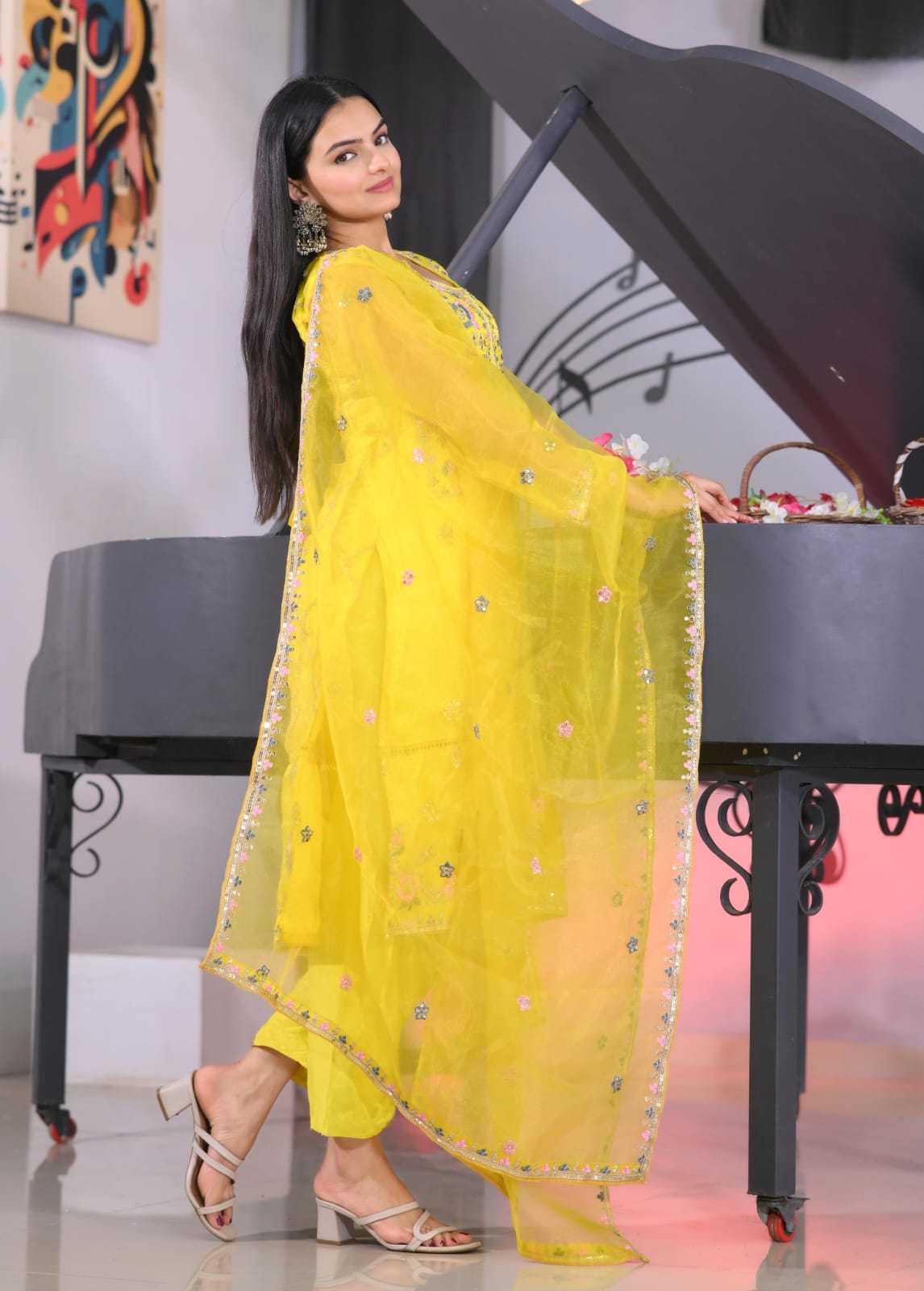 Wedding Wear Yellow Color Organza And Coding Embroidery With 5mm Sequence Work Designer Salwar Suit