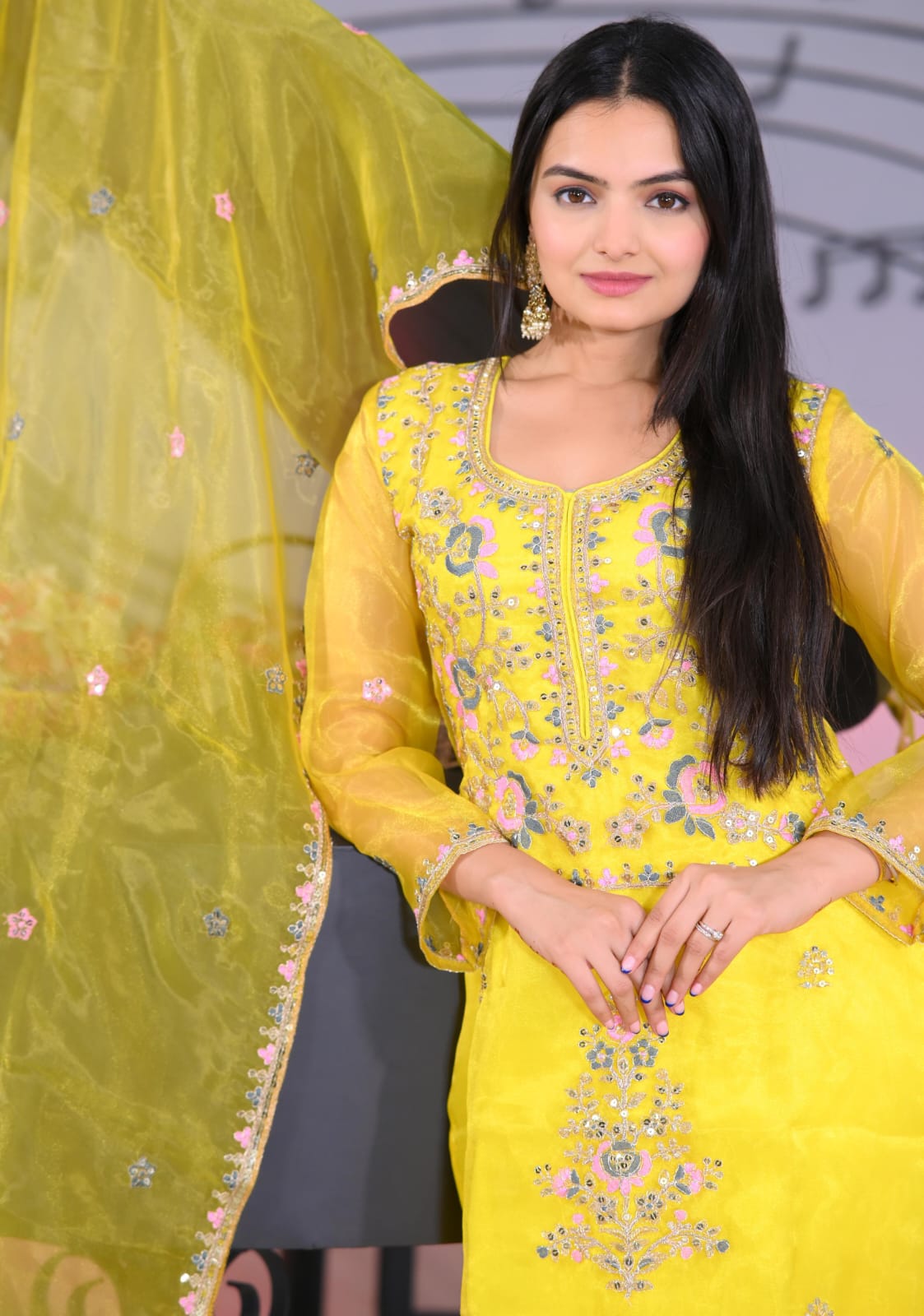 Wedding Wear Yellow Color Organza And Coding Embroidery With 5mm Sequence Work Designer Salwar Suit