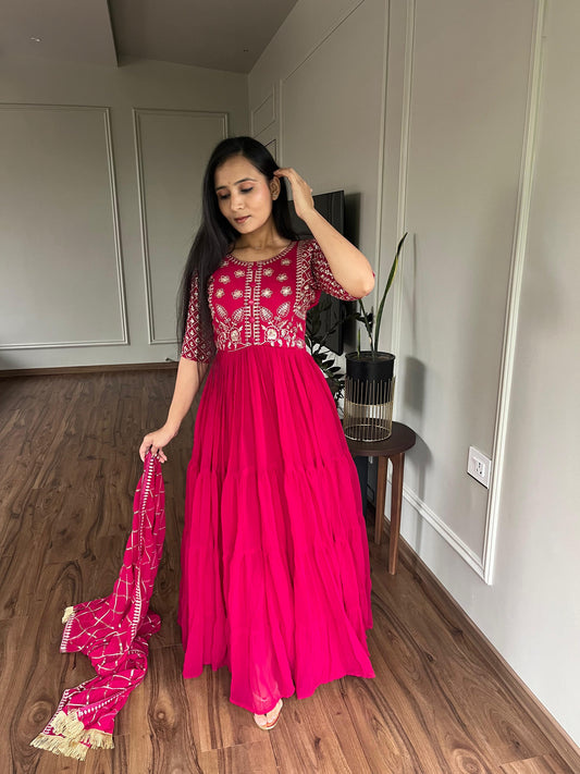 Peaceful Pink Color Faux Georgette Heavy 3mm Sequence Embroidery Work Beautiful Gown