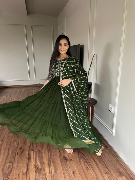 Peaceful Green Color Faux Georgette Heavy 3mm Sequence Embroidery Work Beautiful Gown
