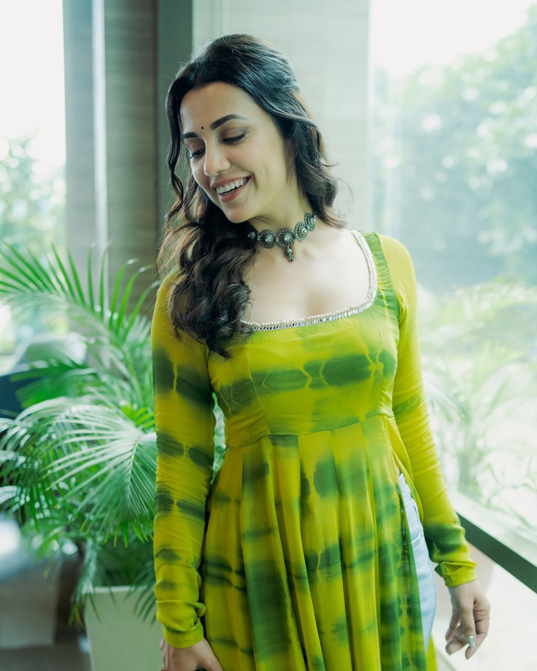 Casual Wear Green Color Pure Georgette Leheriya Printed Kurti With Pant