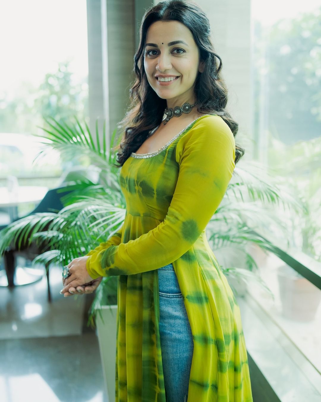 Casual Wear Green Color Pure Georgette Leheriya Printed Kurti With Pant