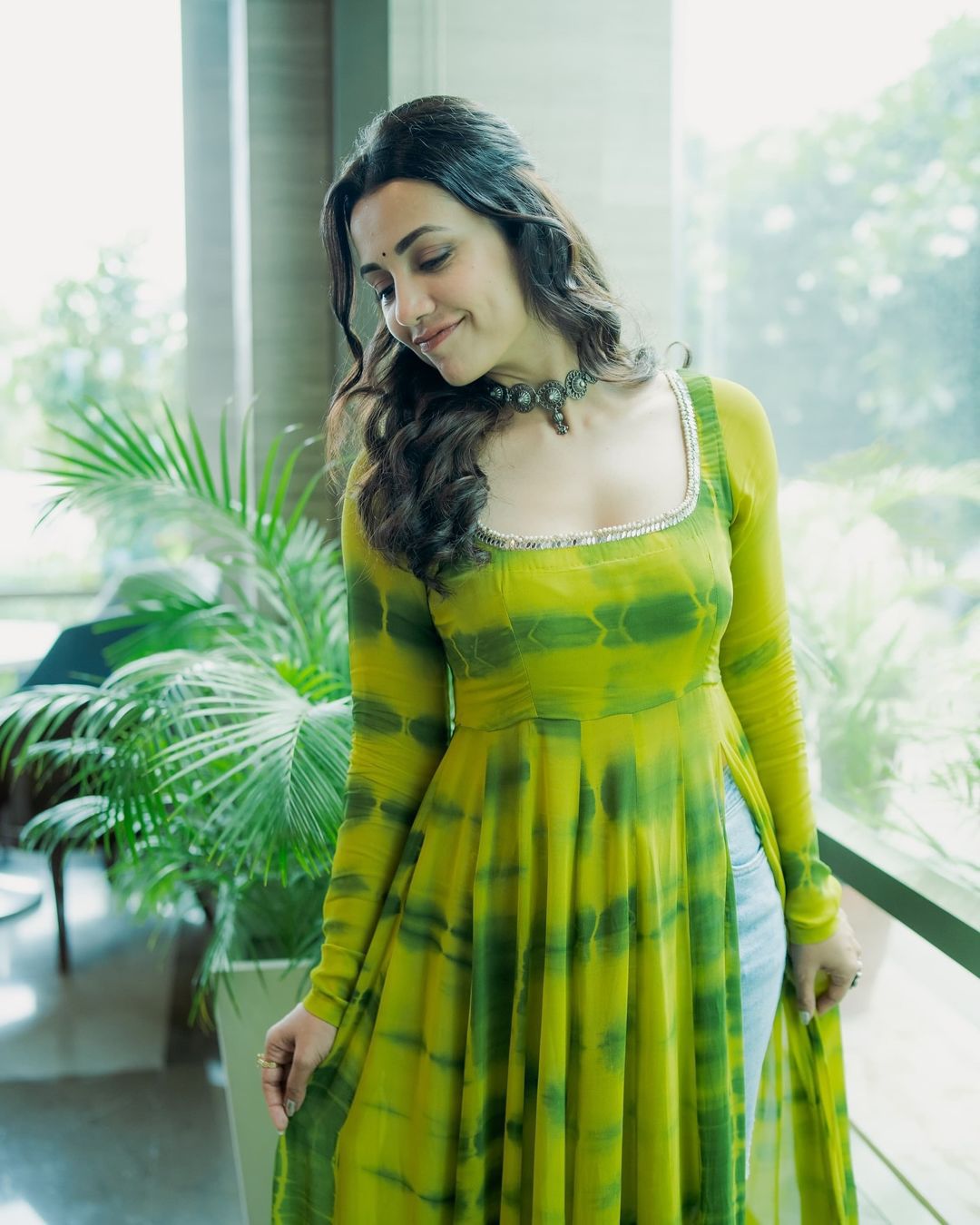 Casual Wear Green Color Pure Georgette Leheriya Printed Kurti With Pant