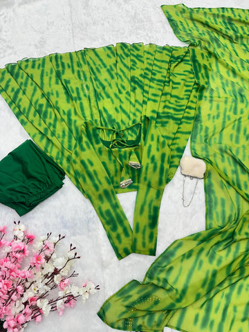 Casual Wear Green Color Pure Georgette Leheriya Printed Kurti With Pant