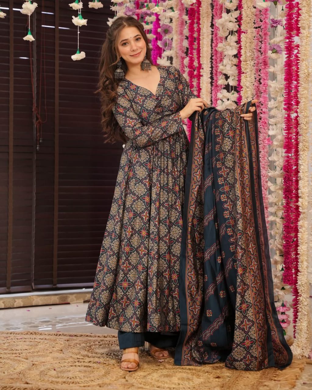 Wedding Wear Black Color Pure Soft Cotton Printed Anarkali Palazzo Suit
