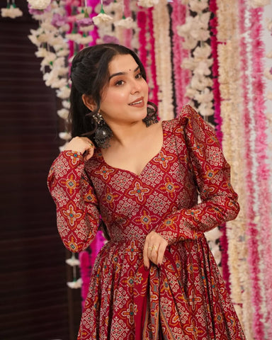 Wedding Wear Maroon Color Pure Soft Cotton Printed Anarkali Palazzo Suit