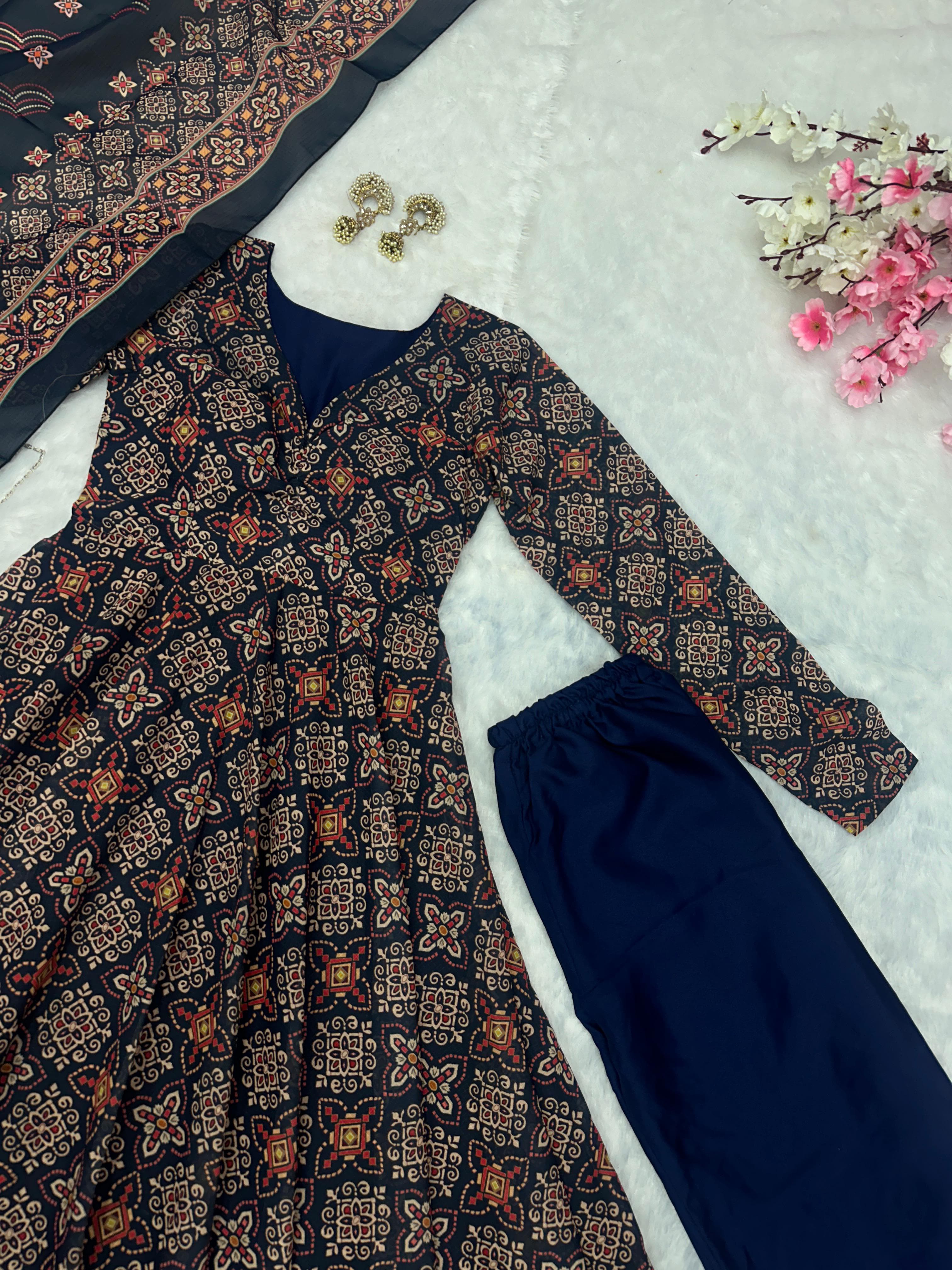 Wedding Wear Black Color Pure Soft Cotton Printed Anarkali Palazzo Suit