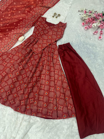 Wedding Wear Maroon Color Pure Soft Cotton Printed Anarkali Palazzo Suit