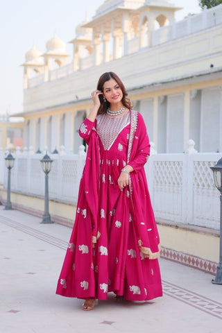 Ceremony Wear Pink Color Faux Georgette Heavy 3mm Sequence Embroidery Work Designer Gown