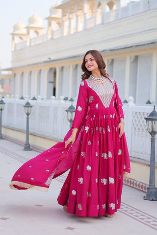 Ceremony Wear Pink Color Faux Georgette Heavy 3mm Sequence Embroidery Work Designer Gown