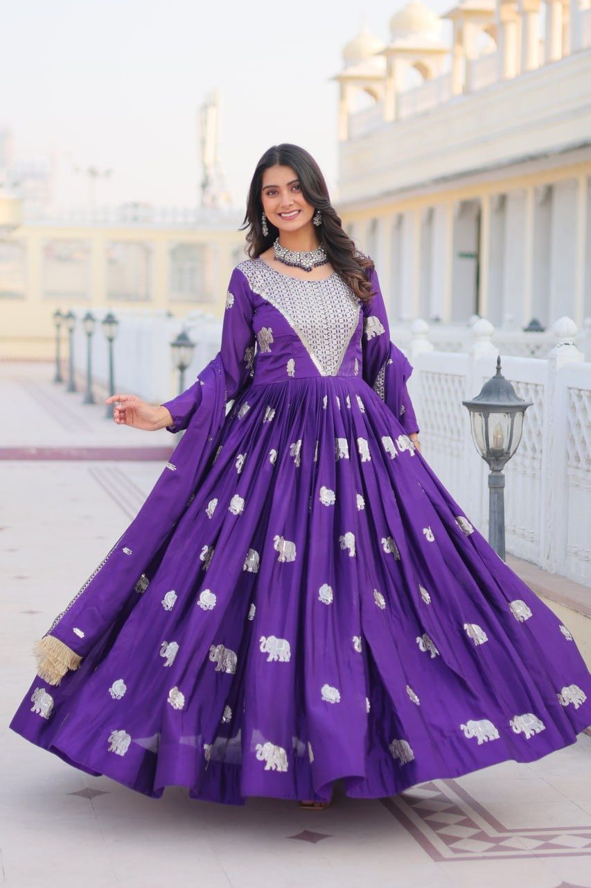 Ceremony Wear Blue Color Faux Georgette Heavy 3mm Sequence Embroidery Work Designer Gown