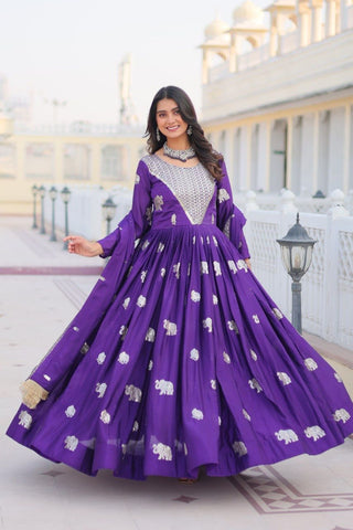 Ceremony Wear Blue Color Faux Georgette Heavy 3mm Sequence Embroidery Work Designer Gown