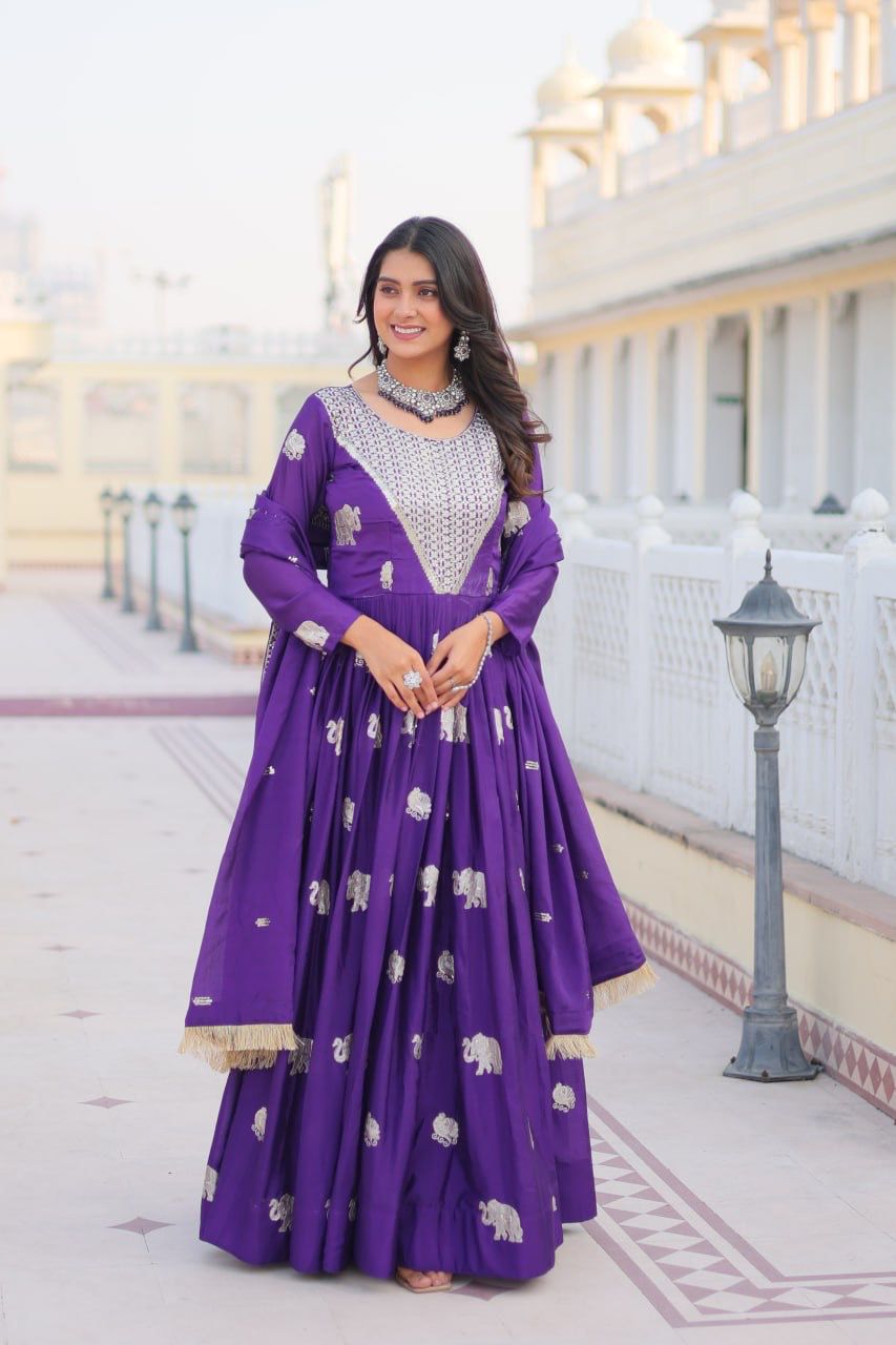 Ceremony Wear Blue Color Faux Georgette Heavy 3mm Sequence Embroidery Work Designer Gown
