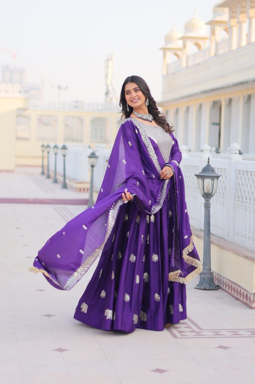 Ceremony Wear Blue Color Faux Georgette Heavy 3mm Sequence Embroidery Work Designer Gown