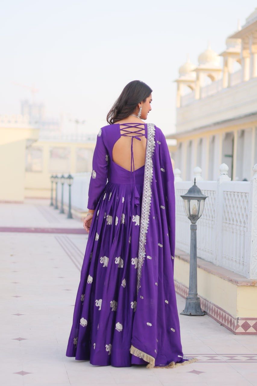 Ceremony Wear Blue Color Faux Georgette Heavy 3mm Sequence Embroidery Work Designer Gown