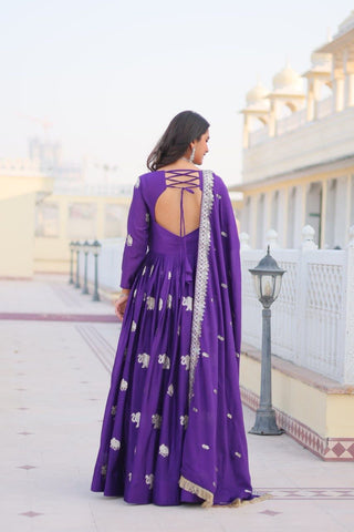 Ceremony Wear Blue Color Faux Georgette Heavy 3mm Sequence Embroidery Work Designer Gown