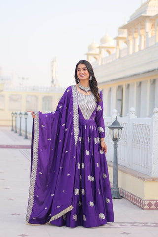 Ceremony Wear Blue Color Faux Georgette Heavy 3mm Sequence Embroidery Work Designer Gown