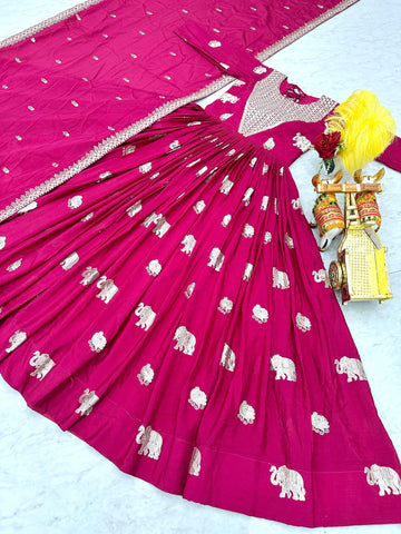 Ceremony Wear Pink Color Faux Georgette Heavy 3mm Sequence Embroidery Work Designer Gown