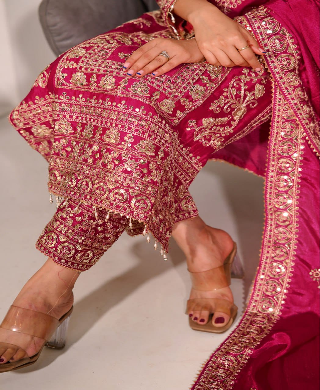 Latest Pink Color Chinon And Coding Sequence Embroidery Work Designer Salwar Suit