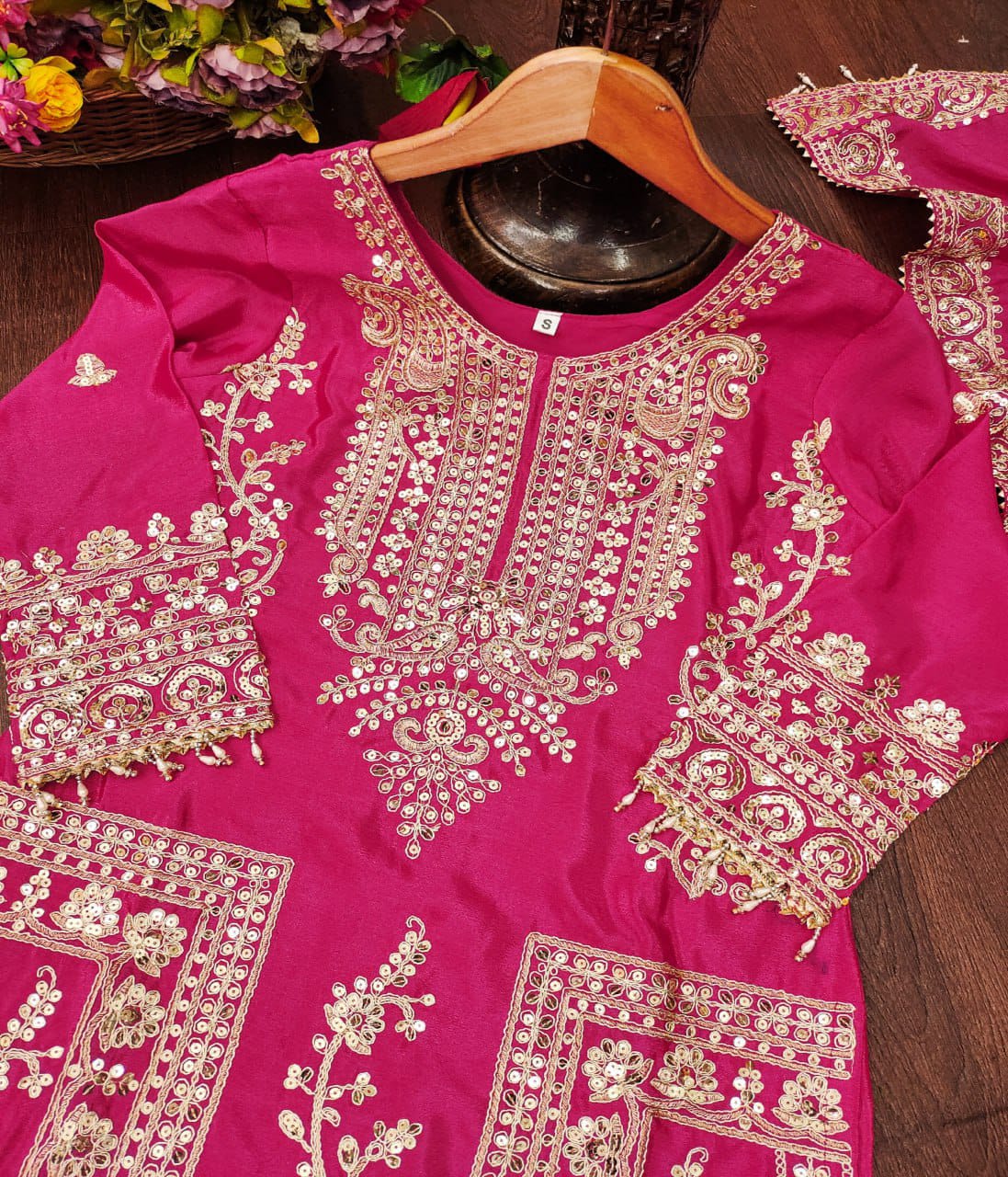 Latest Pink Color Chinon And Coding Sequence Embroidery Work Designer Salwar Suit