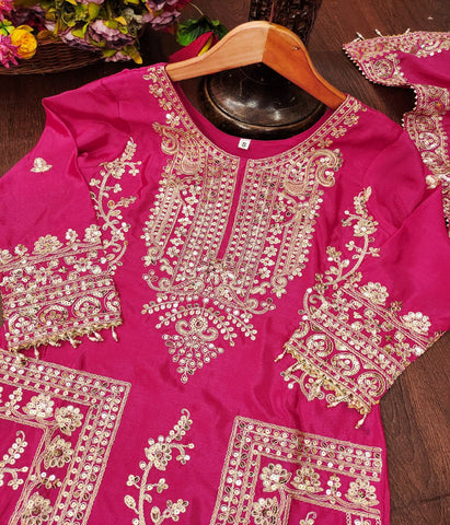 Latest Pink Color Chinon And Coding Sequence Embroidery Work Designer Salwar Suit