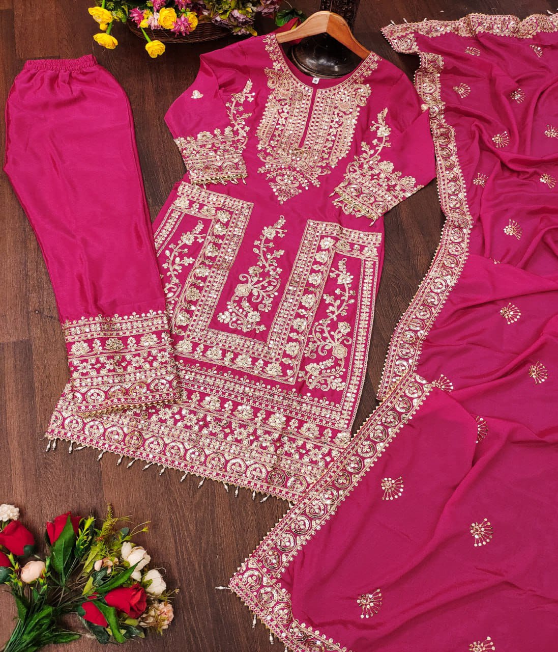 Latest Pink Color Chinon And Coding Sequence Embroidery Work Designer Salwar Suit