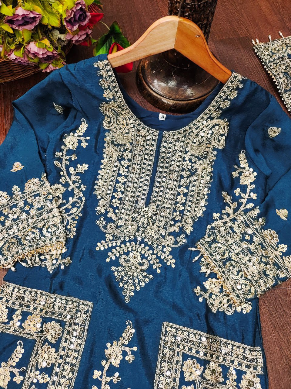 Latest Teal Green Color Chinon And Coding Sequence Embroidery Work Designer Salwar Suit