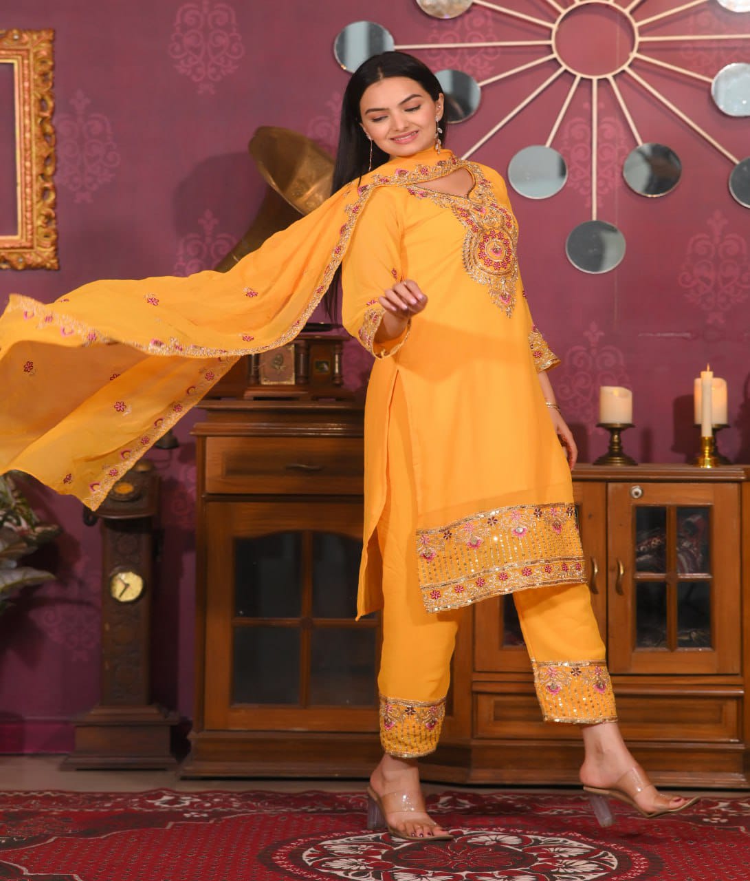 Haldi Wear Yellow Color Faux Georgette And Sequence Embroidery Work Beautiful Salwar Suit
