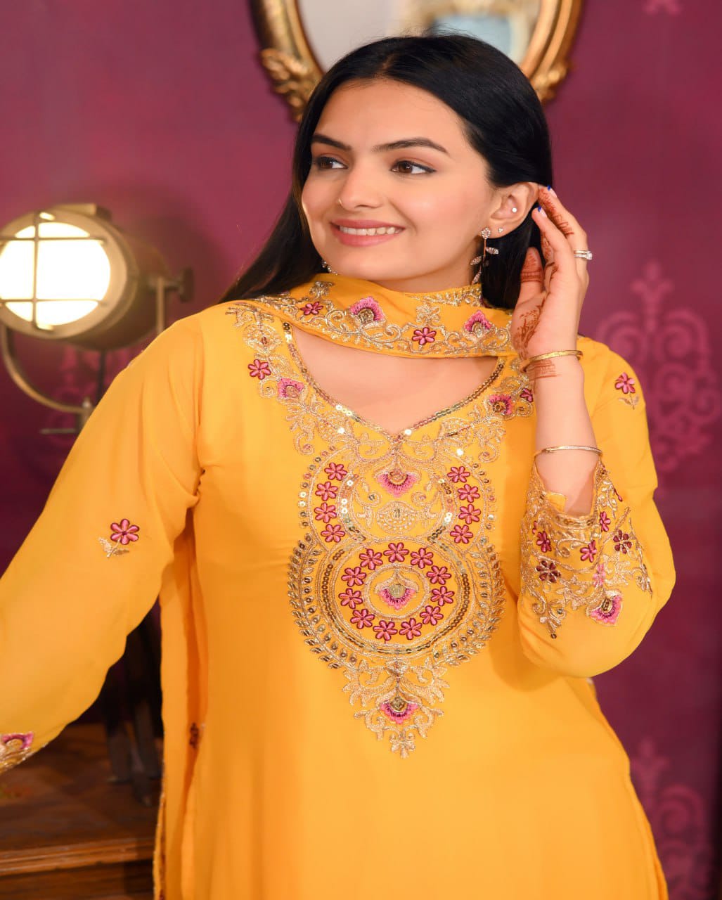 Haldi Wear Yellow Color Faux Georgette And Sequence Embroidery Work Beautiful Salwar Suit