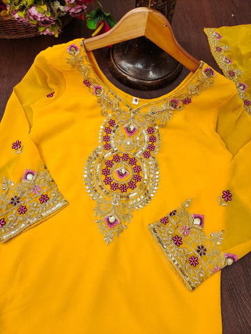 Haldi Wear Yellow Color Faux Georgette And Sequence Embroidery Work Beautiful Salwar Suit
