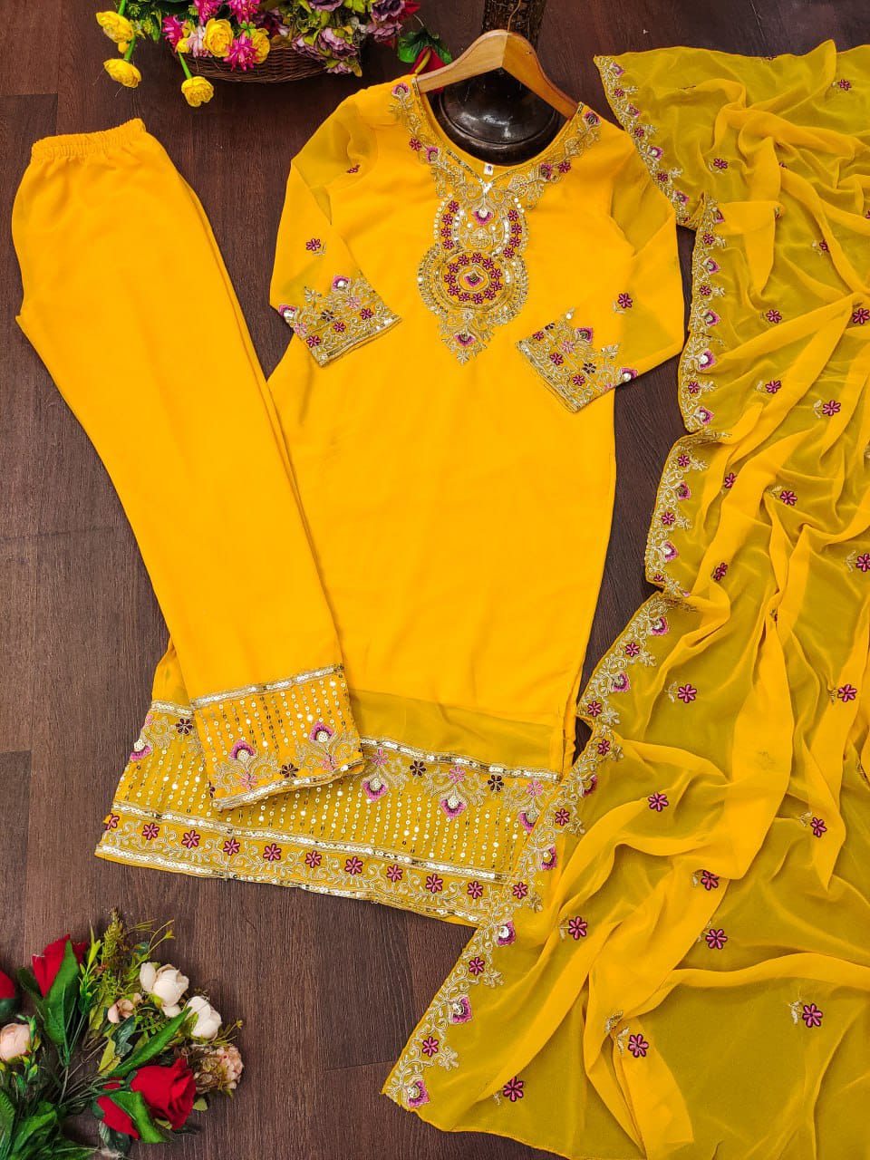 Haldi Wear Yellow Color Faux Georgette And Sequence Embroidery Work Beautiful Salwar Suit