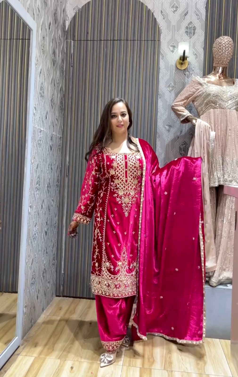 Engagement Wear Pink Color Pure Viscous Velvet With Heavy Embroidery 5mm Sequence Work Velvet Suit