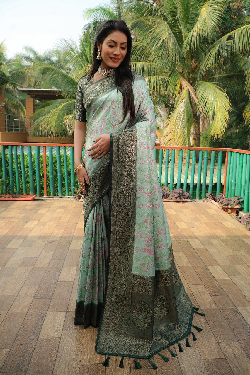 Wedding Wear Light Green Color And Weaving With Pure Original Kanjivaram Soft Silk Saree