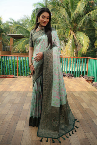 Wedding Wear Light Green Color And Weaving With Pure Original Kanjivaram Soft Silk Saree