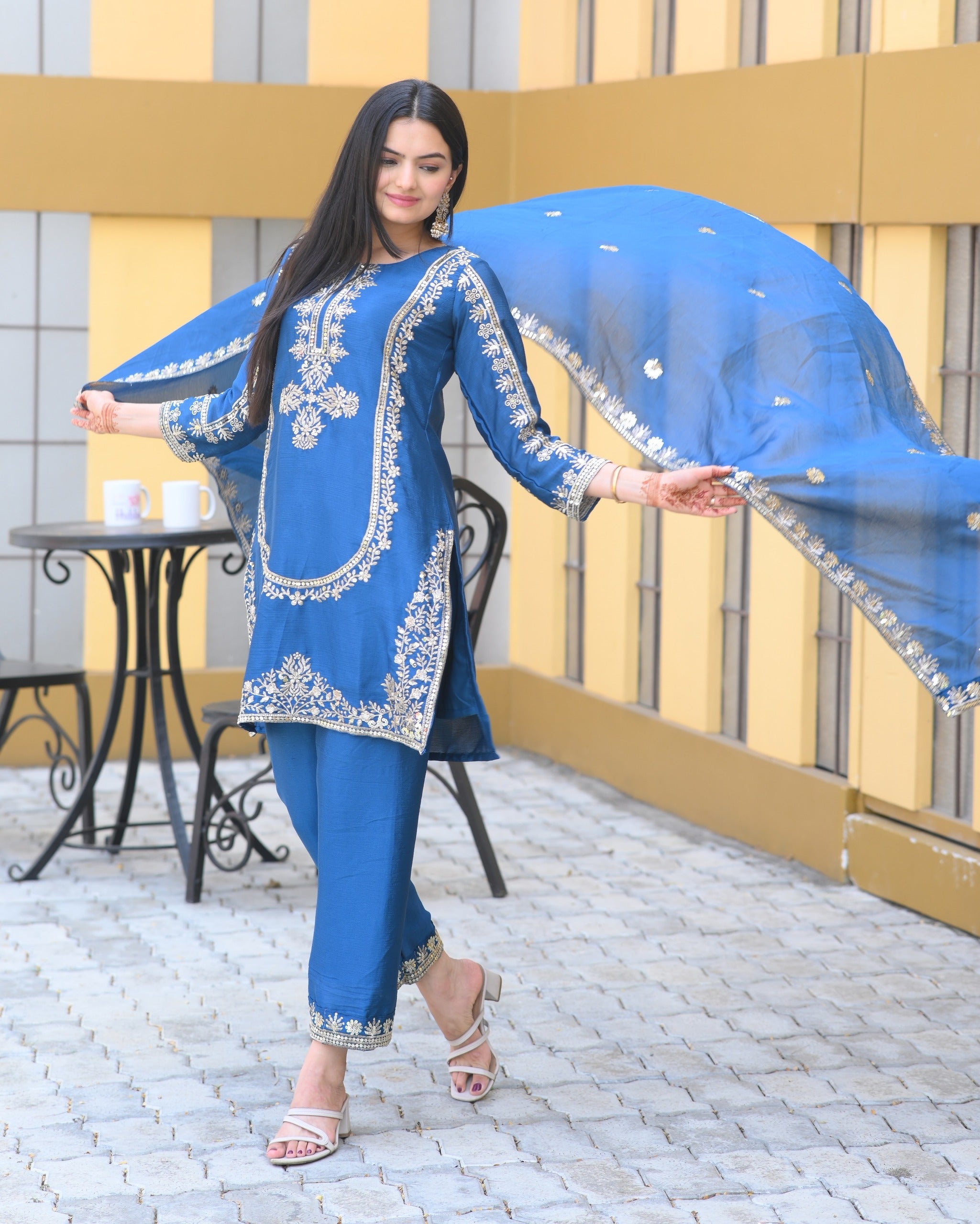 Festive Wear Blue Color Chinon With Sequence Embroidery Work Beautiful Salwar Suit