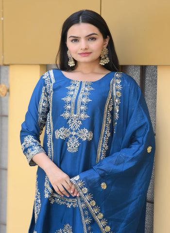 Festive Wear Blue Color Chinon With Sequence Embroidery Work Beautiful Salwar Suit