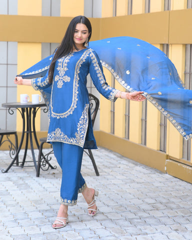 Festive Wear Blue Color Chinon With Sequence Embroidery Work Beautiful Salwar Suit