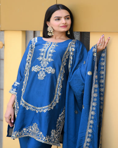 Festive Wear Blue Color Chinon With Sequence Embroidery Work Beautiful Salwar Suit