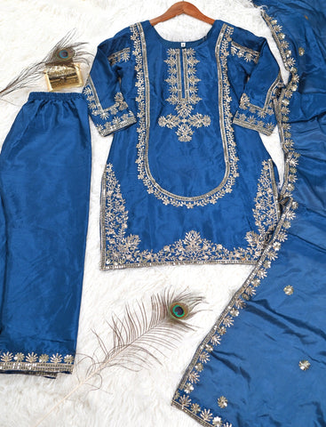 Festive Wear Blue Color Chinon With Sequence Embroidery Work Beautiful Salwar Suit