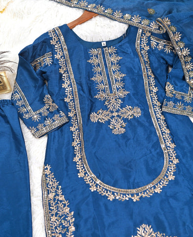 Festive Wear Blue Color Chinon With Sequence Embroidery Work Beautiful Salwar Suit