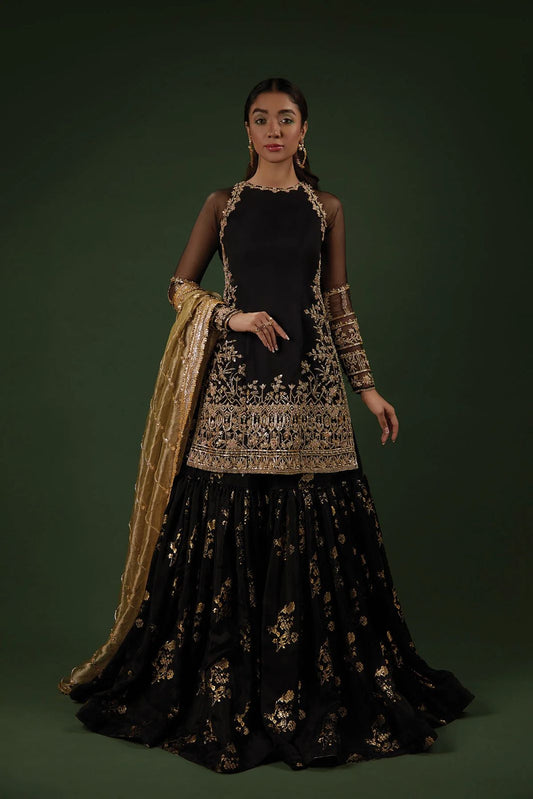 Wedding Wear Black Color Heavy Faux Georgette With 5mm Embroidery Sequence Work Designer Sharara Suit