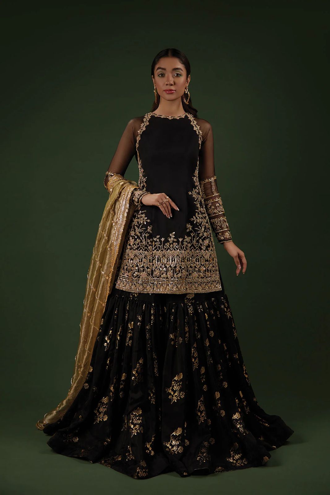 Wedding Wear Black Color Heavy Faux Georgette With 5mm Embroidery Sequence Work Designer Sharara Suit