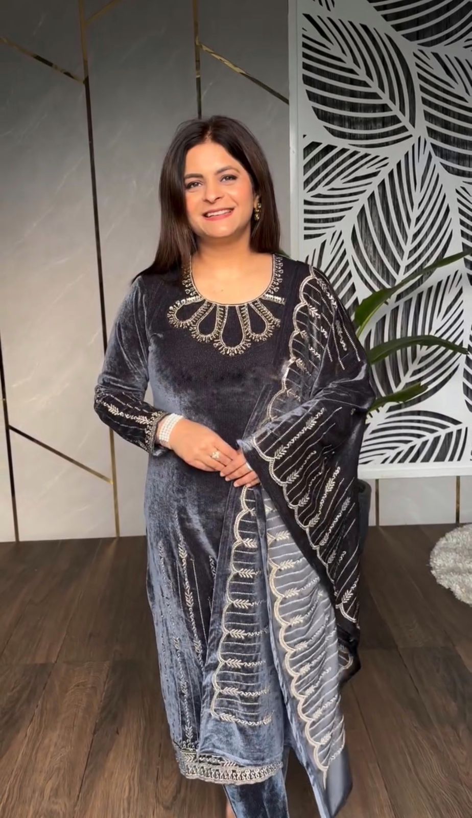 Stylish Grey Color Heavy Viscose Velvet With Heavy Embroidery Sequence Work Designer Salwar Suit