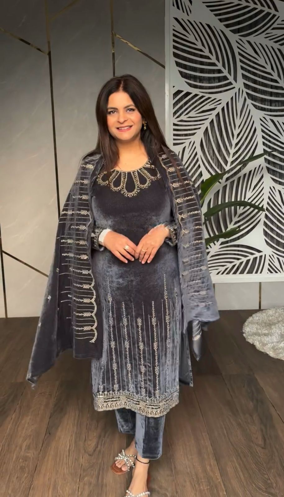 Stylish Grey Color Heavy Viscose Velvet With Heavy Embroidery Sequence Work Designer Salwar Suit