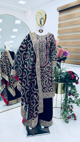 Party Wear Navy Blue Color Faux Georgette And Embroidery Codding Sequence Work Salwar Suit