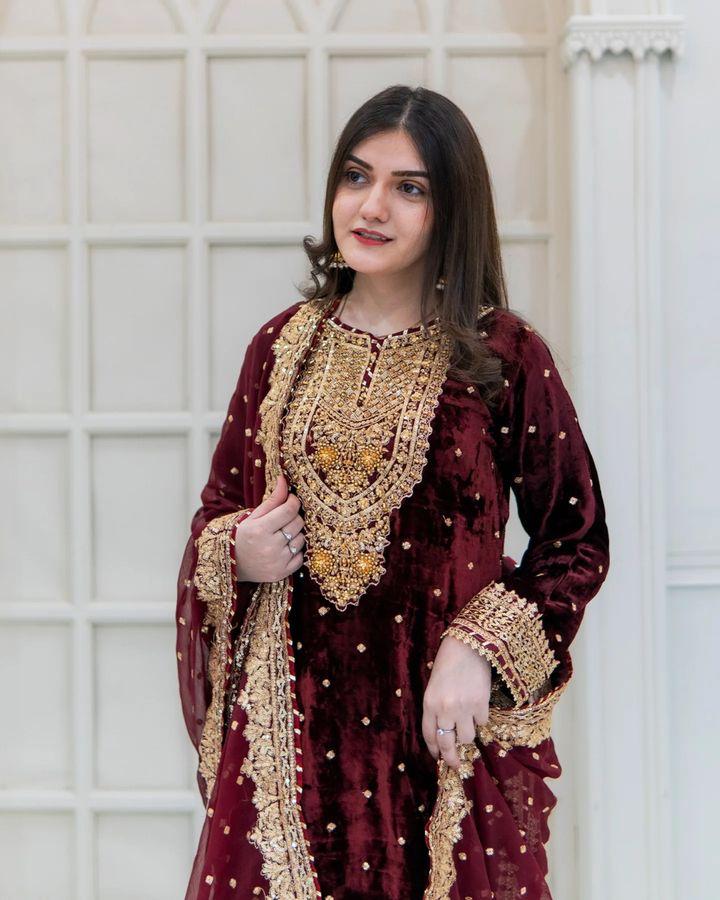 Party Wear Maroon Color Velvet With Embroidery Sequence Designer Salwar Suit