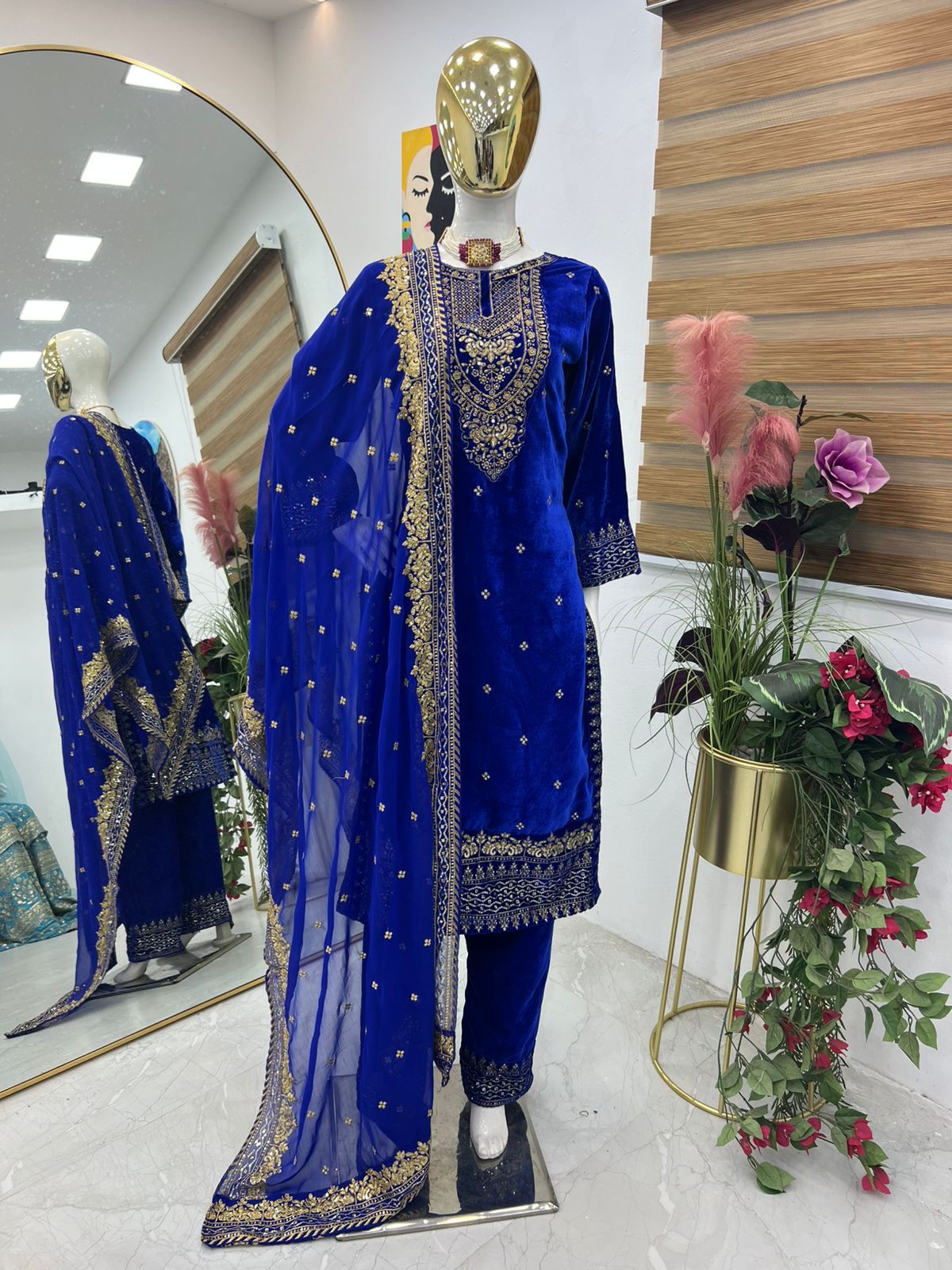 Party Wear Blue Color Velvet With Embroidery Sequence Designer Salwar Suit