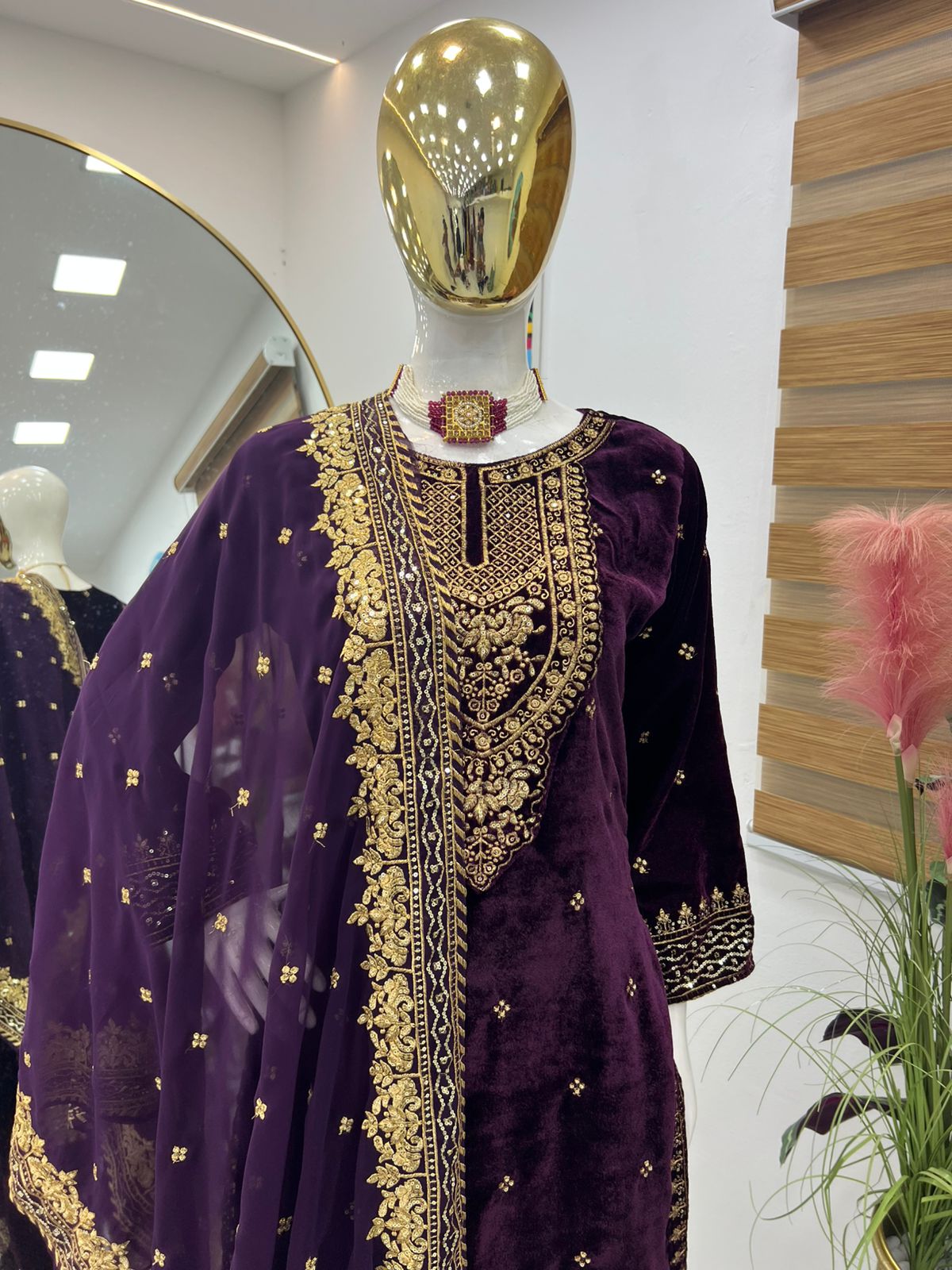 Party Wear Wine Color Velvet With Embroidery Sequence Designer Salwar Suit